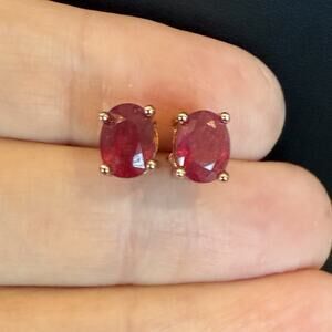 Sterling Silver Gold Vermeil Red Ruby Stud Oval Pierced Earrings 5mmx7mm
